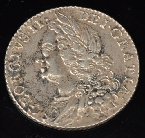 Lot 394 - A George II shilling, 1758 with old bust and...