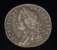 Lot 395 - A George II shilling, 1750, old bust and plain...