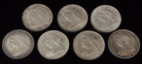 Lot 413 - Seven Queen Victoria shillings, to include:...