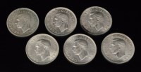 Lot 416 - Six George VI shillings, 1937, 1939, (x 2),...