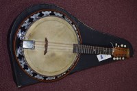 Lot 1505 - A mandolin banjo by Melody Major in satinwood,...