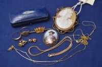 Lot 538 - A carved shell cameo brooch; a painted...
