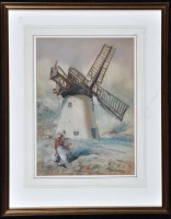 Lot 106 - David Thomas Robertson - a windmill with...