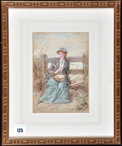 Lot 125 - W*** Duran - a woman holding a basket of eggs...