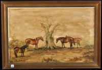 Lot 144 - Andrew Alexander - four horses near a tree...