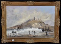 Lot 277 - C*** Russell - figures and boats on the beach...