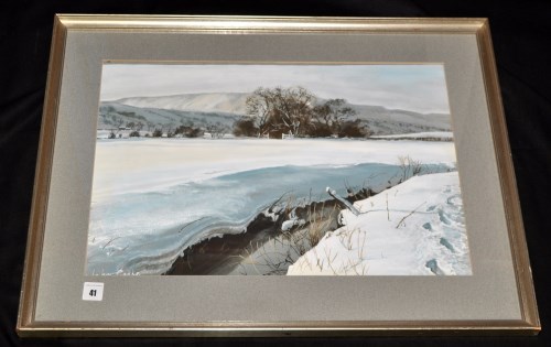 Lot 41 - John Cooke - a river landscape in winter,...