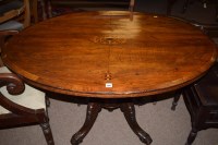 Lot 871 - A 19th Century oval inlaid walnut tea table,...