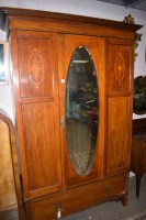 Lot 917 - An Edwardian inlaid mahogany wardrobe with...