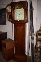 Lot 958 - An antique longcase clock painted arched dial...