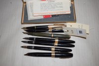 Lot 111 - Three Sheaffer fountain pens, in black plastic...