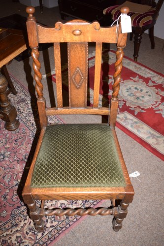 Lot 721 - Four oak dining chairs with barley twist...