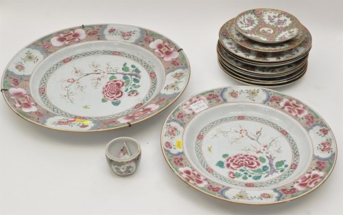 Lot 8 - Two Chinese Famille Rose dishes, the centres...