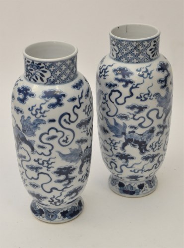 Lot 16 - Pair of Chinese blue and white vases, ovoid...