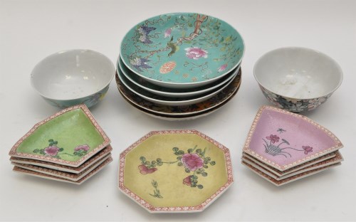 Lot 21 - Chinese octagonal hors d'oeuvre set, central...