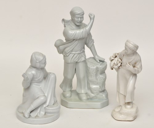 Lot 37 - Three Chinese white ware figures, two of...