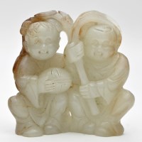 Lot 53 - Celadon jade figure of two boys, possibly...