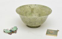 Lot 54 - Chinese green hardstone bowl, diameter 12.8cm;...