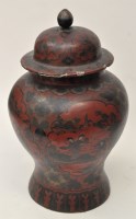 Lot 58 - Chinese red lacquer inverted baluster vase and...