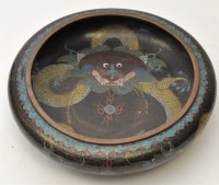 Lot 60 - Chinese black ground cloisonne shallow bowl,...