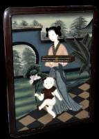 Lot 61 - Chinese glass reverse painting, with young boy...