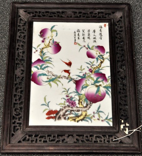 Lot 67 - Chinese Famille Rose panel, with plums and...
