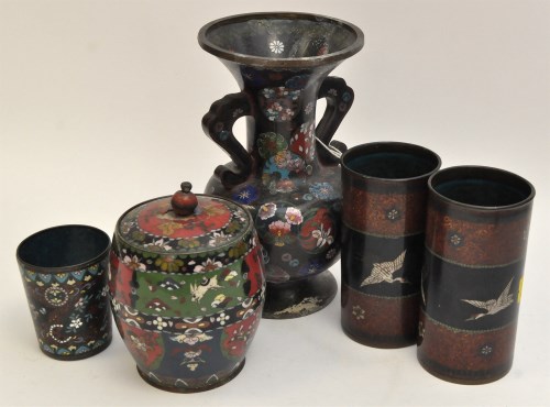 Lot 79 - Japanese cloisonne enamel vase, with flaring...