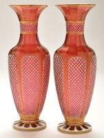 Lot 95 - Pair of Bohemian ruby glass vases, of slender...