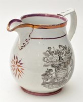 Lot 106 - Printed pearlware lustre jug of 'North East'...