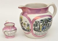 Lot 107 - Coloured printed lustre jug of 'North East'...