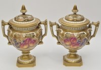 Lot 155 - Pair of Royal Worcester urn shape vases and...