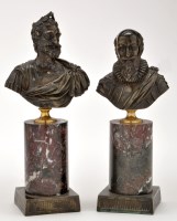 Lot 253 - Two French bronze busts depicting Henri IV and...