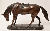 Lot 255 - After Barrye: a patinated bronze stallion race...