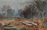 Lot 379 - George Sheffield (1839-1892) ''The Saw Pits'',...