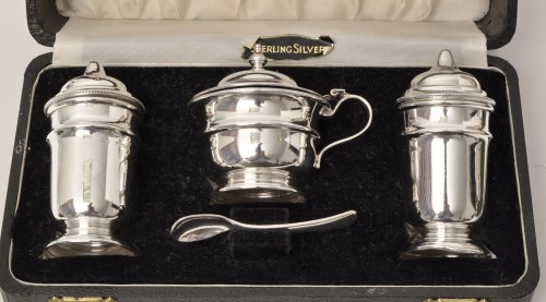 Lot 425 - A George V silver condiment set, by Viners...