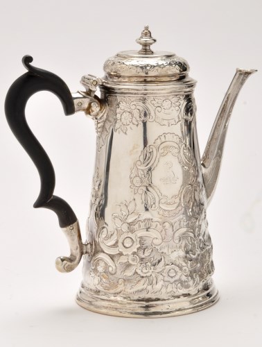 Lot 444 - A George II silver coffee pot, maker's mark...