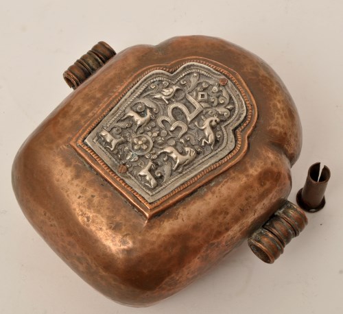 Lot 484 - A Tibetan copper and silver gau prayer box,...