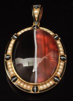 Lot 562 - A Victorian banded agate and half pearl...
