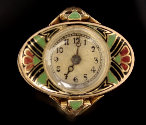 Lot 566 - A rare and unusual Art Deco watch ring, c.1938,...