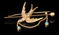 Lot 595 - An Edwardian seed pearl, turquoise and yellow...