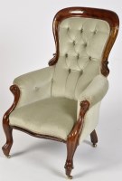 Lot 779 - A Victorian mahogany easy chair, the buttoned...