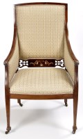 Lot 786 - An Art Nouveau mahogany easy chair, the back,...