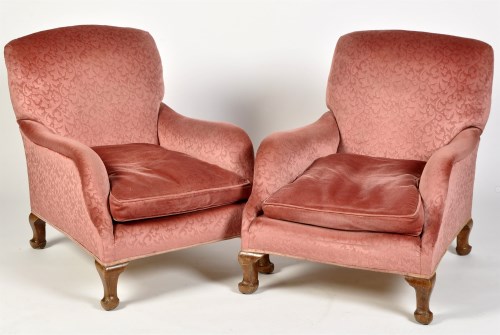 Lot 830 - A pair of Edwardian easy armchairs,...