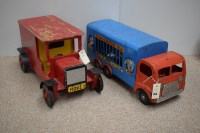 Lot 1618 - A Tri-ang tinplate circus van; together with a...