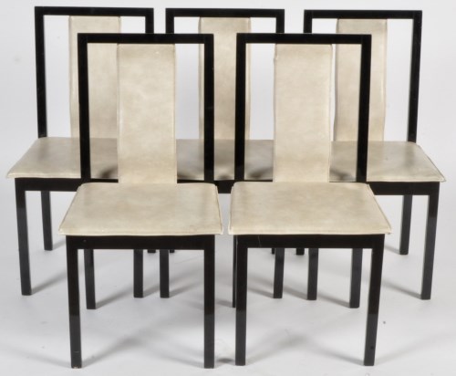 Lot 1018 - Five ebonised dining chairs, c.1980's, in the...