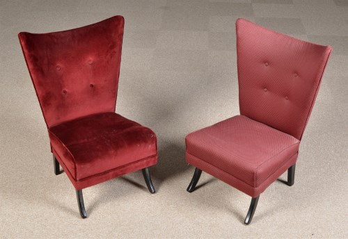 Lot 1035 - Two mid 20th Century red upholstered wing back...