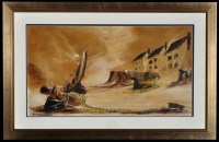 Lot 1166 - Bill Hawkes - fishing boats and houses, signed,...