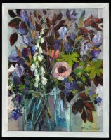Lot 1177 - Anne Carrick - ''Assorted flowers in a glass...