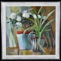 Lot 1185 - Anne Carrick - ''White Gardenia in a pot'',...