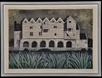 Lot 1238 - David Gentleman - an old warehouse by a river,...